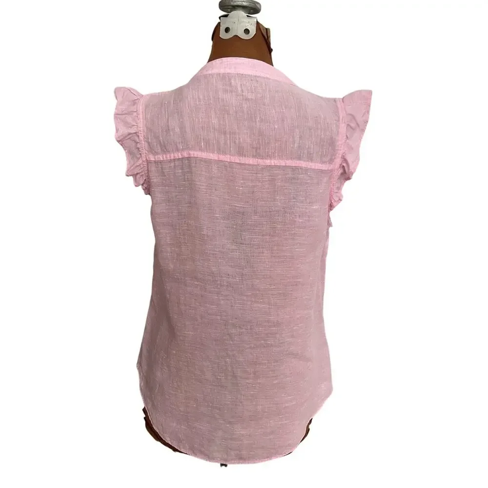 Lilly Pulitzer Sz S Briette Linen Button Down Shirt Pink Classic Vacation Resort - Picture 4 of 12